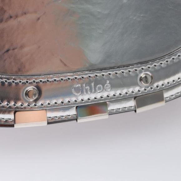 Chloe Nile Hand Bag Enamel Leather 2way Silver Brown Auth 101064 - Picture 8 of 16